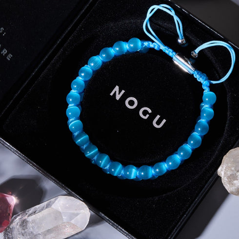 Aigue-marine | Argent | Bracelet double macramé en verre Cheshire